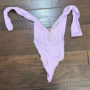Lilac Lace Women's Bodysuit w tiny rhinestones on the front & rhinestone buttons
